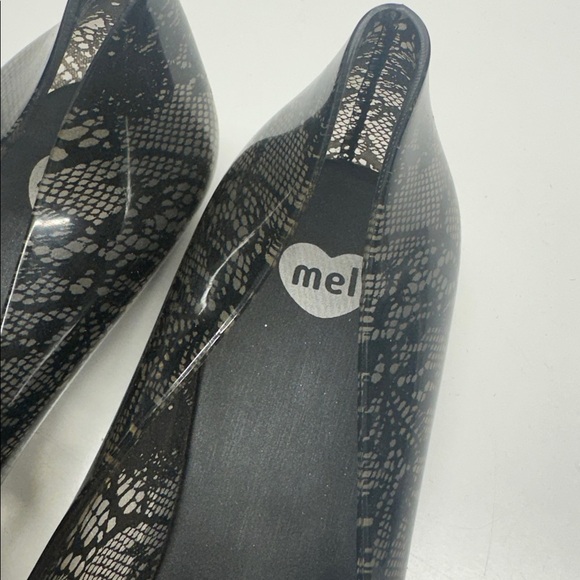 Melissa Mel Pop II Jelly Ballet Flats Shoes Slip On Lace Bow Black Womens Size 7 - Picture 6 of 10